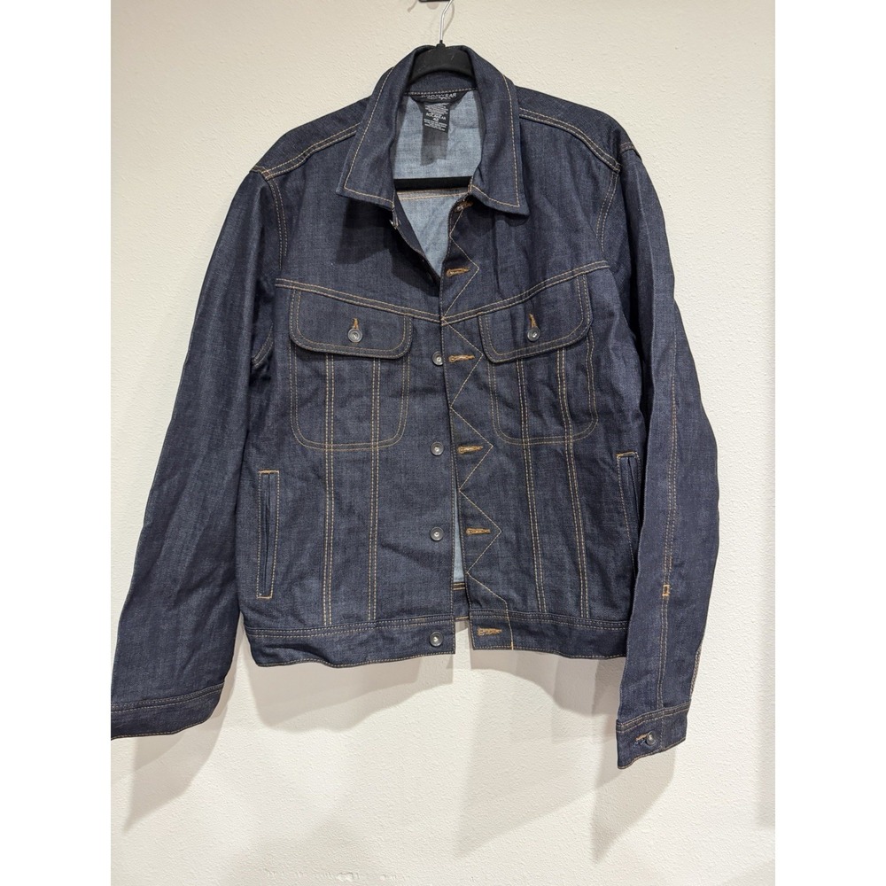 Rocawear Denim Co. Trucker Jacket Dark Blu Denim Collared Button Pockets Size 42